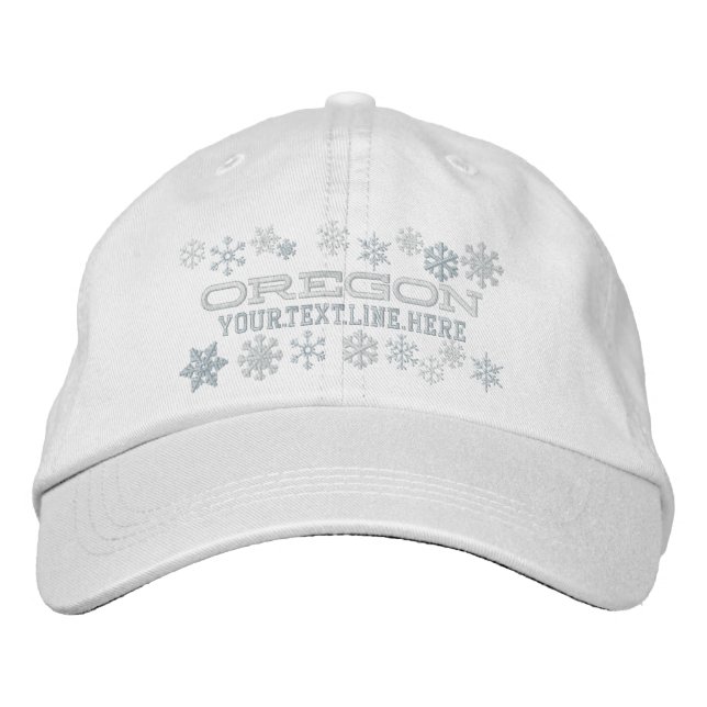 Personalized Oregon Winter Snowflakes Embroidered Baseball Hat (Front)