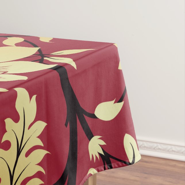 Personalized Oriental Golden Flowers on Red Tablecloth (In Situ)