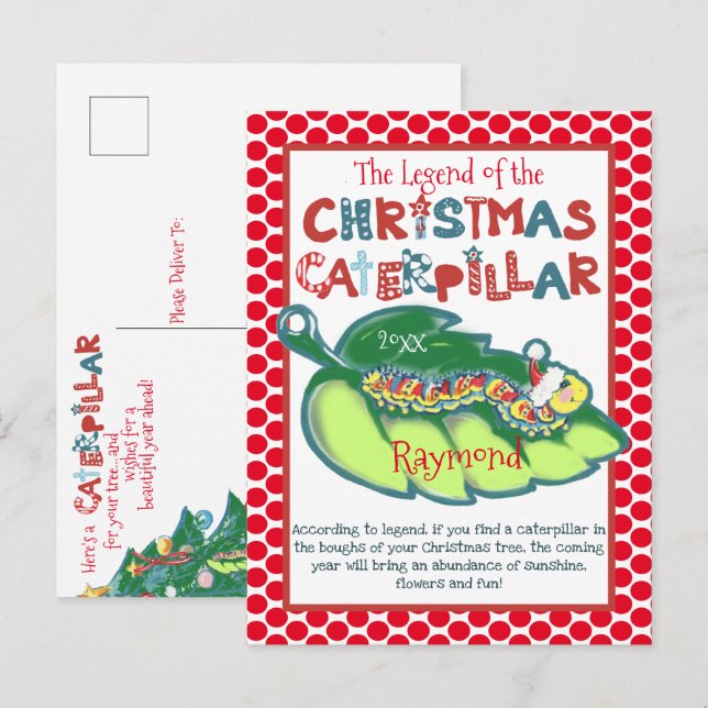 Personalized Ornament Christmas Caterpillar Child Holiday Postcard (Front/Back)