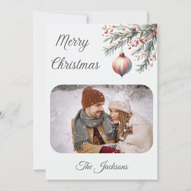 Personalized Ornament Christmas Photo Card (Front)