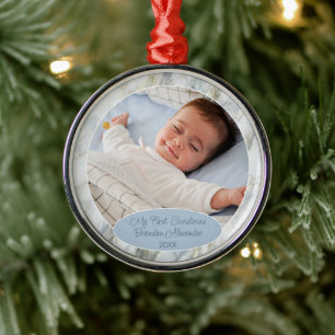 Personalized Ornament With Photo On Blue Marble