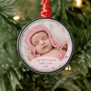 Personalized Ornament With Photo On Pink Marble