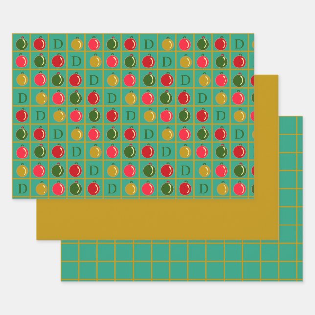 Personalized Ornamental Bingo - Green and Gold  Wrapping Paper Sheets (Set)