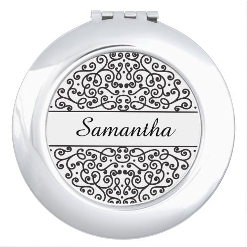 Personalized Ornate Black and White Bridesmaid Vanity Mirror