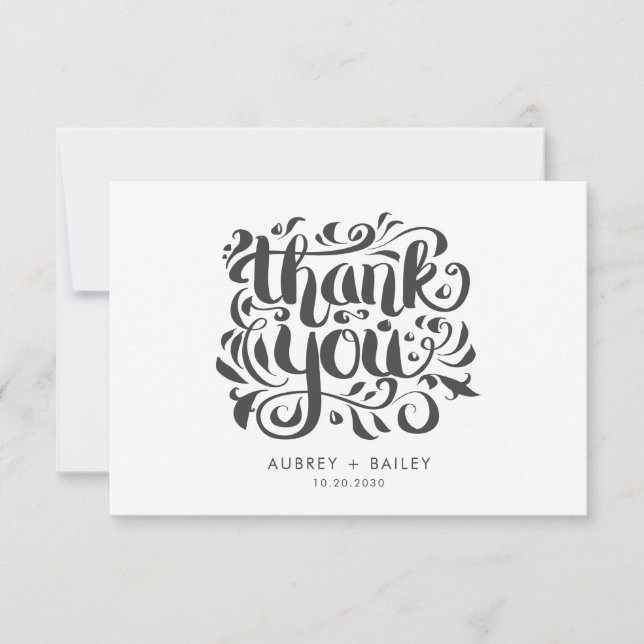 Personalized Ornate Calligraphy Wedding Thank You Card (Front)
