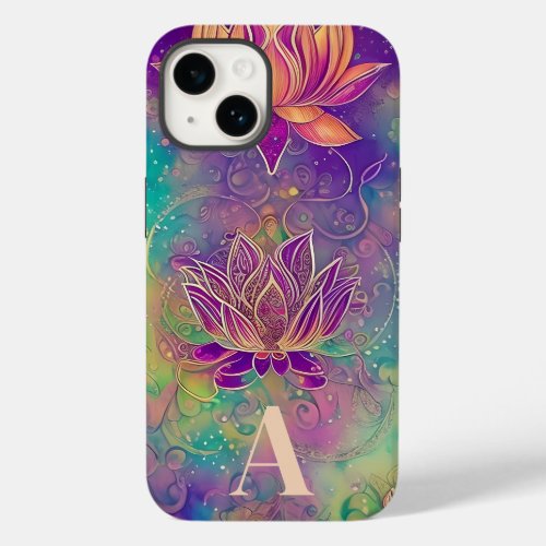 Personalized Ornate Colorful Lotus Flowers Case_Mate iPhone 14 Case