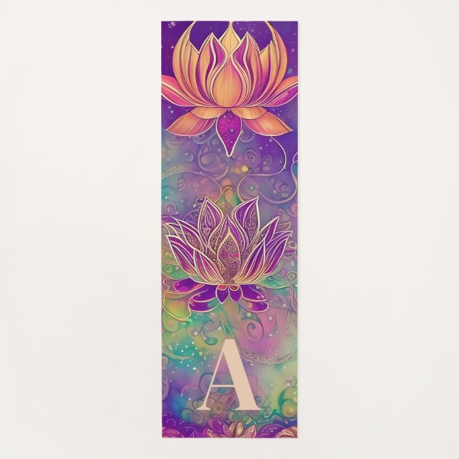 Personalized Ornate Colorful Lotus Flowers Yoga Mat (Front)