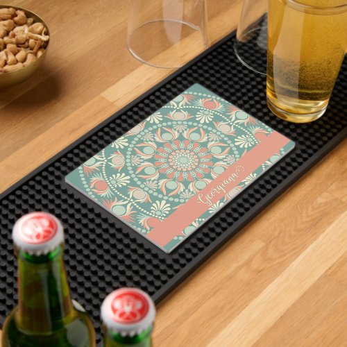 Personalized Ornate Retro Sage and Sand Mandala Bar Mat