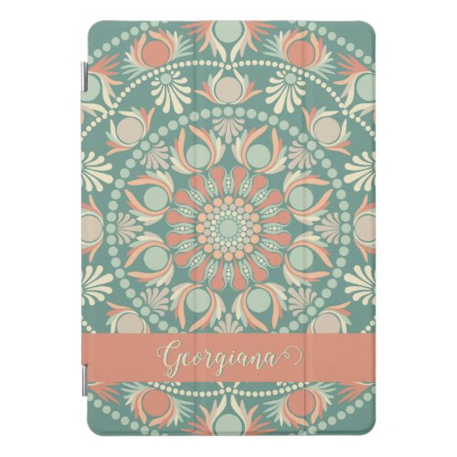 Personalized Ornate Retro Sage and Sand Mandala iPad Pro Cover