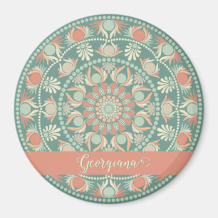 Personalized Ornate Retro Sage and Sand Mandala Magnet