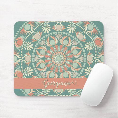 Personalized Ornate Retro Sage and Sand Mandala Mouse Pad
