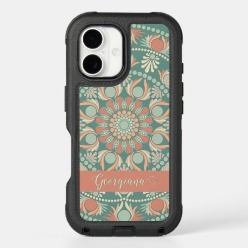 Personalized Ornate Retro Sage and Sand Mandala iPhone 16 Case