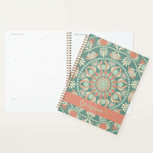 Personalized Ornate Retro Sage and Sand Mandala Planner (Display)