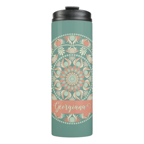 Personalized Ornate Retro Sage and Sand Mandala Thermal Tumbler
