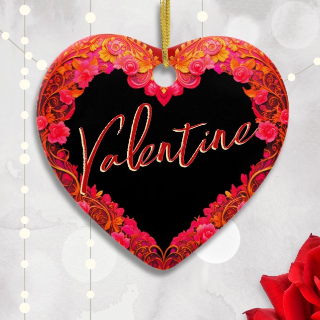 Personalized Ornate Valentine's Day Heart Ornament (A romantic, heart-shaped ornament for Valentine's Day, with ornate edge and your custom text on back)