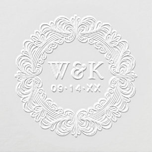 Personalized Ornate Wreath Wedding Monogram & Date Embosser