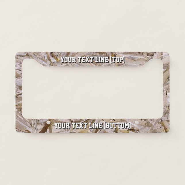 Personalized OSB Plywood Construc Style Print on a License Plate Frame (Front)