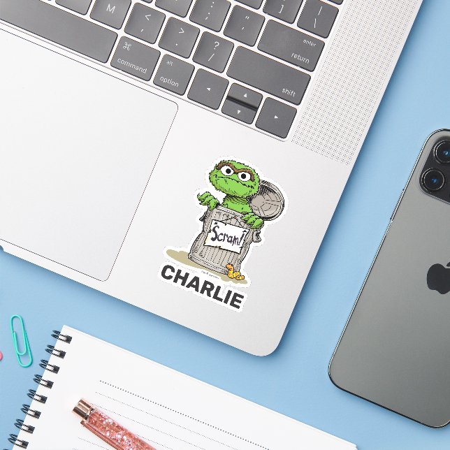 Personalized Oscar the Grouch Scram Sticker (Laptop w/ iPhone)