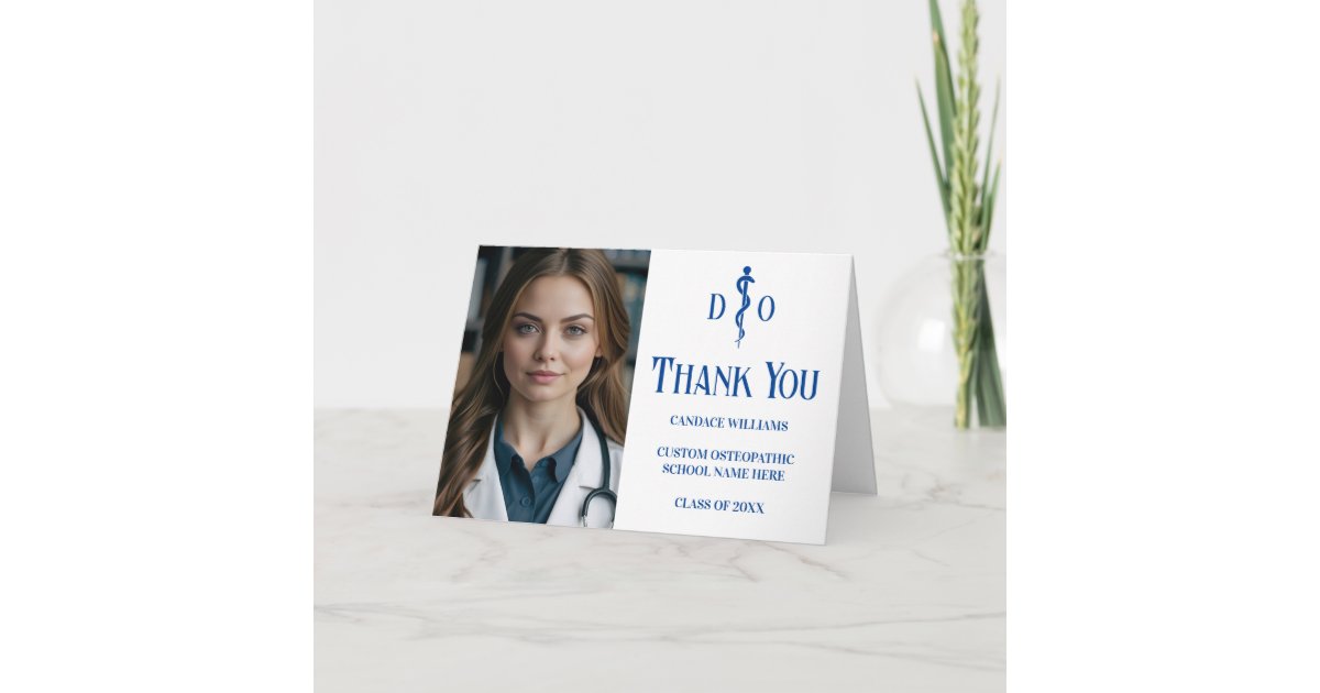 Personalized Osteopathic Medical Doctor Photo Thank You Card | Zazzle