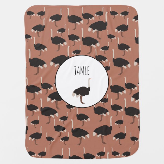 Personalized Ostrich Bird Illustration Pattern  Baby Blanket (Front)