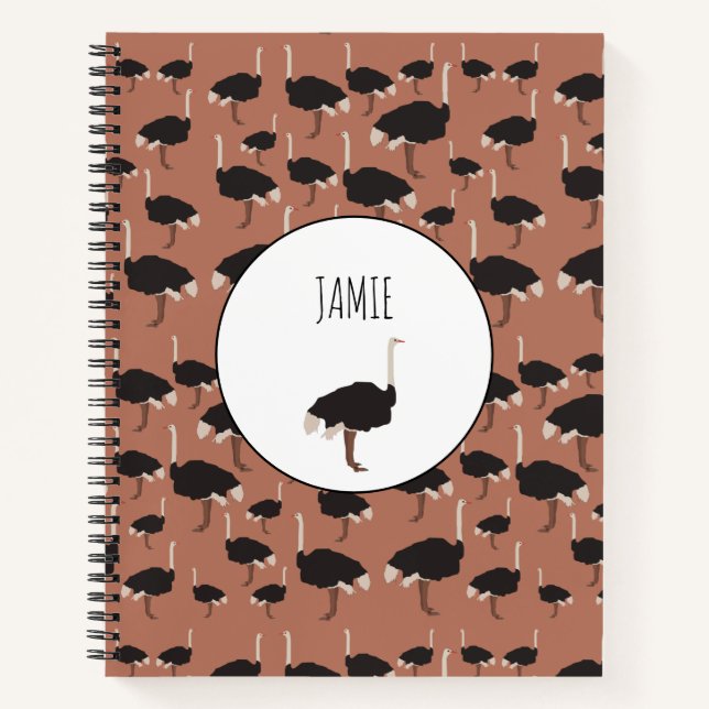 Personalized Ostrich Bird Illustration Pattern  Notebook (Front)