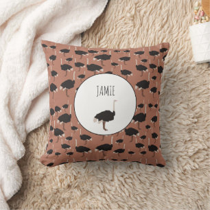 Personalized Ostrich Bird Illustration Pattern  Throw Pillow