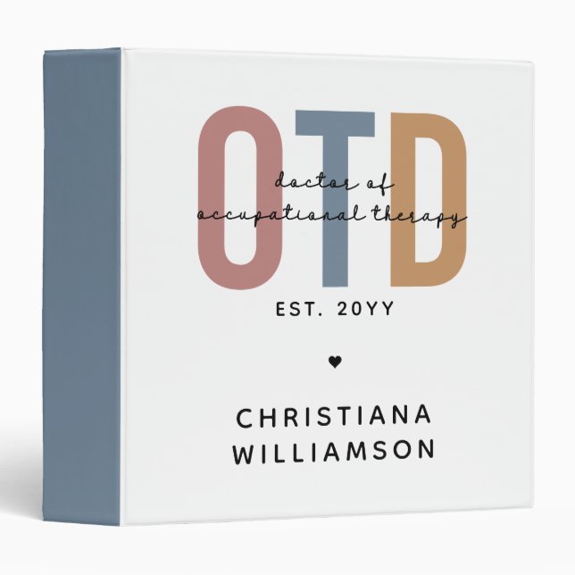 Personalized OTD Doctor of Occupational Therapy 3 Ring Binder (Front/Spine)