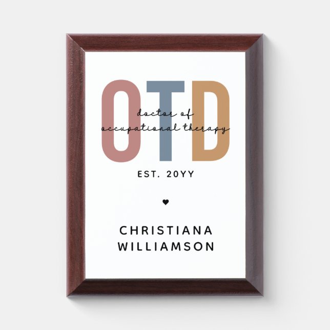 Personalized OTD Doctor of Occupational Therapy Award Plaque (Vertical)