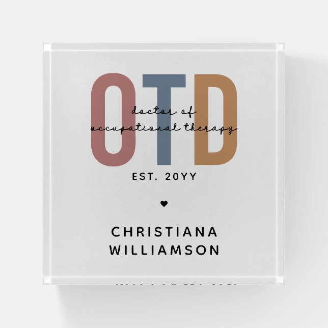 Personalized OTD Doctor of Occupational Therapy Paperweight (Front)