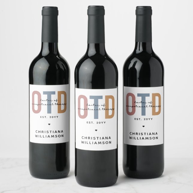 Personalized OTD Doctor of Occupational Therapy Wine Label (Bottles)