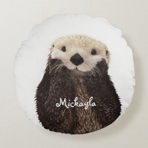 Personalized Otter Adorable Girly Round Pillow