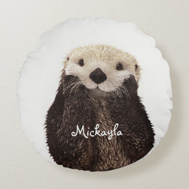 Personalized Otter Adorable Girly Round Pillow (Front)