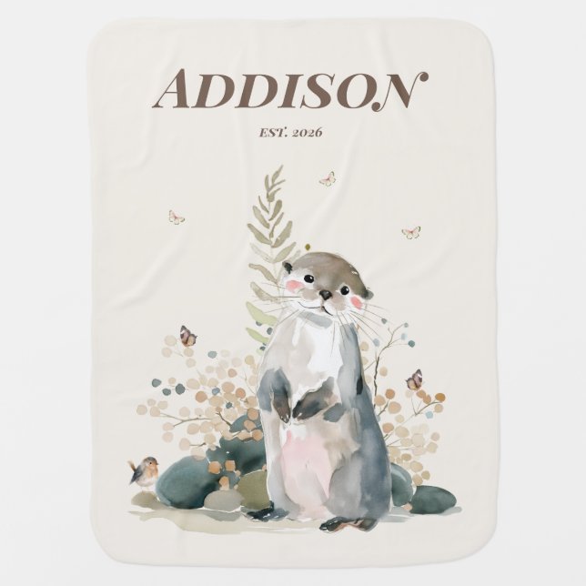 Personalized Otter Baby Blanket (Front)