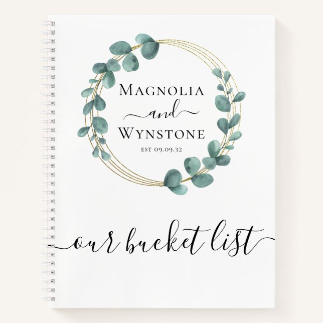 Personalized Our Bucket List Eucalyptus Gold Foil  Notebook (Front)