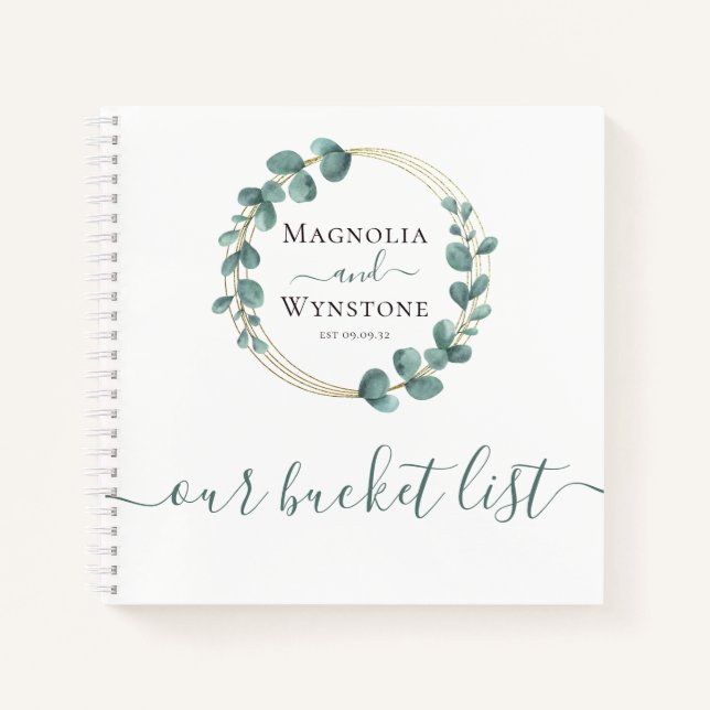 Personalized Our Bucket List Eucalyptus Gold Foil Notebook (Front)