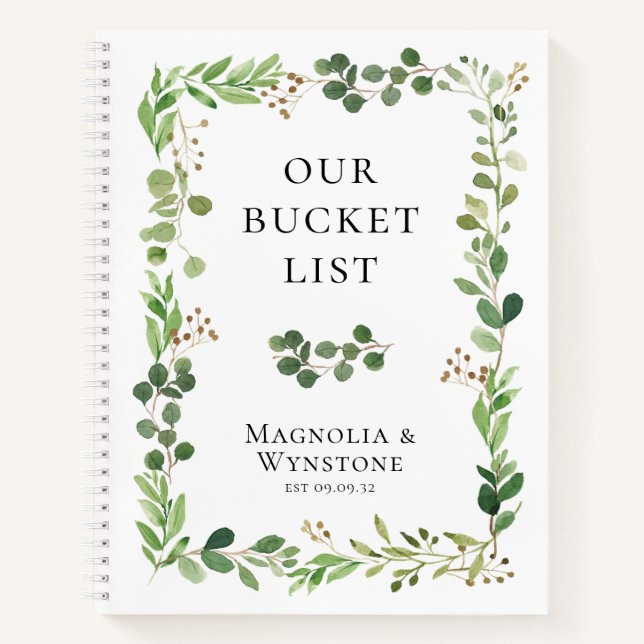 Personalized Our Bucket List Eucalyptus Greenery Notebook (Front)