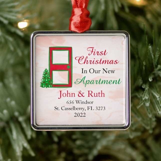 Personalized Our First Apartment Christmas Metal Ornament (Tree)