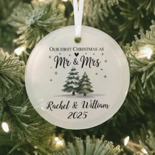 Personalized Our First Christmas as Couple 2025 Glass Ornament