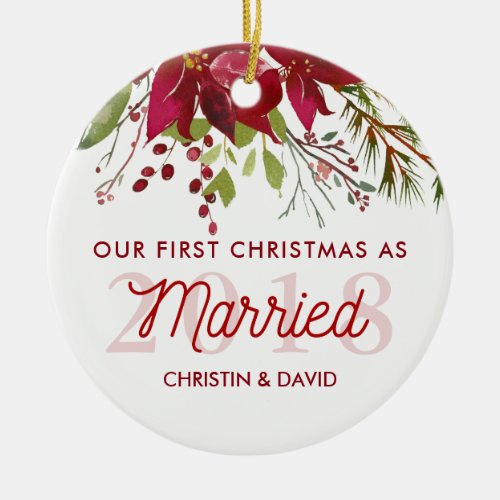 Personalized Our First Christmas As Married Ceramic Ornament