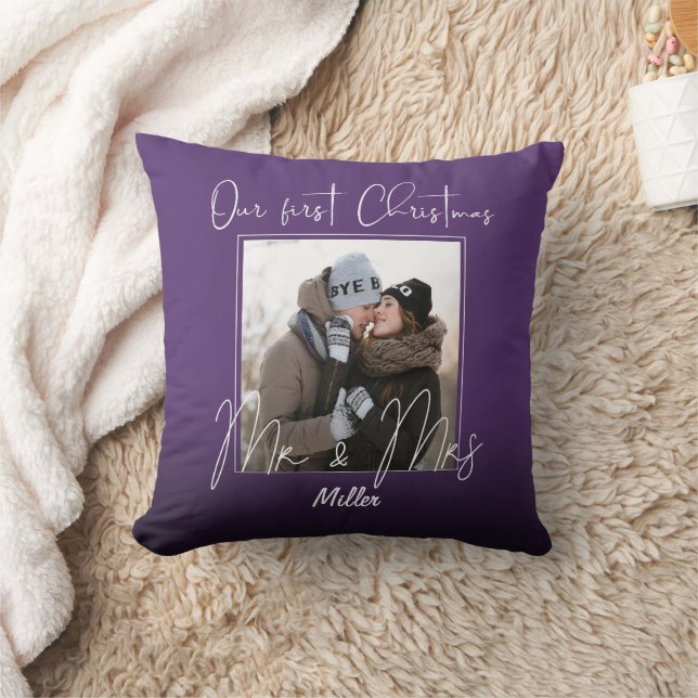 Personalized Our First Christmas as Mr. and Mrs. Throw Pillow (Blanket)