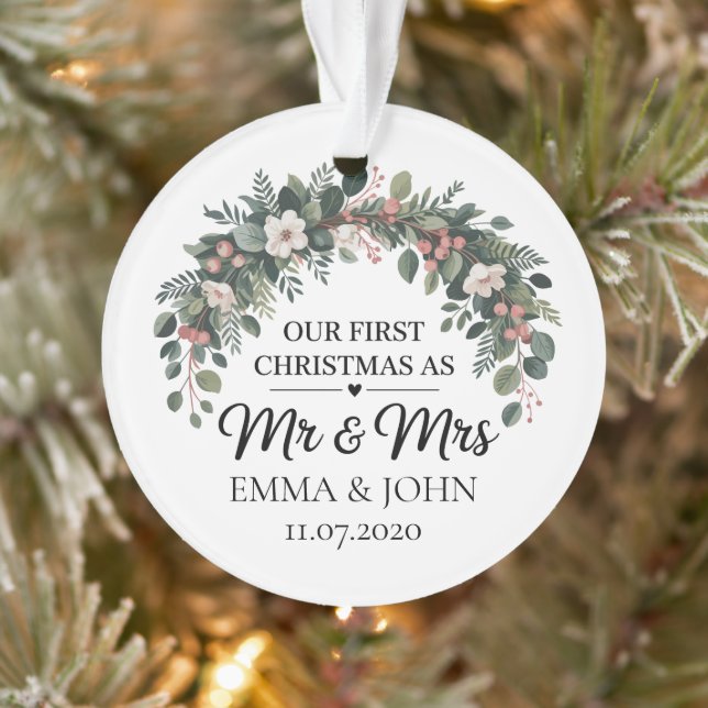 Personalized Our First Christmas As Mr & Mrs 2025 Ornament (Tree)