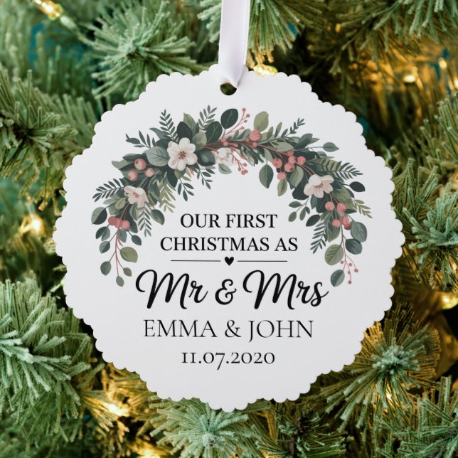 Personalized Our First Christmas As Mr & Mrs 2025 Ornament Card (Insitu (Tree))