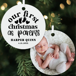 Personalized Our First Christmas As Parents Photo Metal Ornament