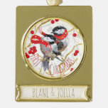 Personalized - Our First Christmas | Chickadees Gold Plated Banner Ornament