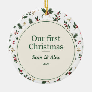 Personalized Our First Christmas Couple Ceramic Ornament