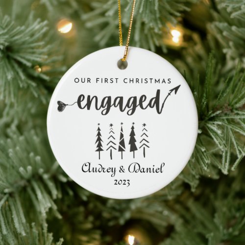 Personalized Our First Christmas Engaged Ceramic Ornament