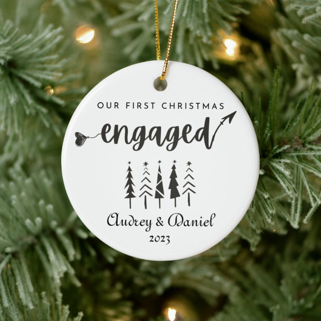 Personalized Our First Christmas Engaged Ceramic Ornament (Tree)