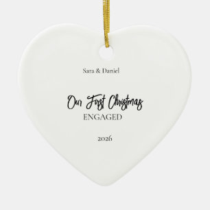 Personalized Our First Christmas Engaged Heart Orn Ceramic Ornament