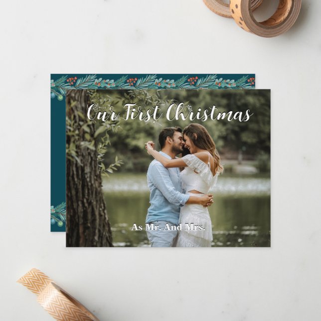 Personalized Our First Christmas Greeting Card (Front/Back In Situ)