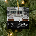 Personalized Our First Christmas In Our New Home  Ceramic Ornament<br><div class="desc">Celebrate the milestone of your first Christmas in a new home with our Personalized Our First Christmas In Our New Home Ceramic Ornament. This elegant ornament features a sleek black design, offering a modern and stylish touch to your holiday decor. Customizable with a cherished photo and personalized text, it captures...</div>